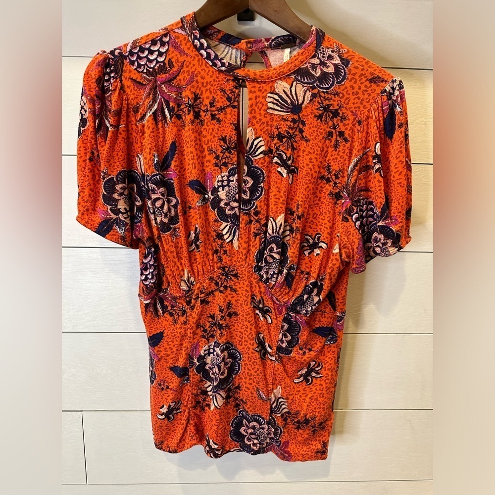 Free People Hear Me Roar Keyhole Floral Orange/ Purple Women's Top- size Large
